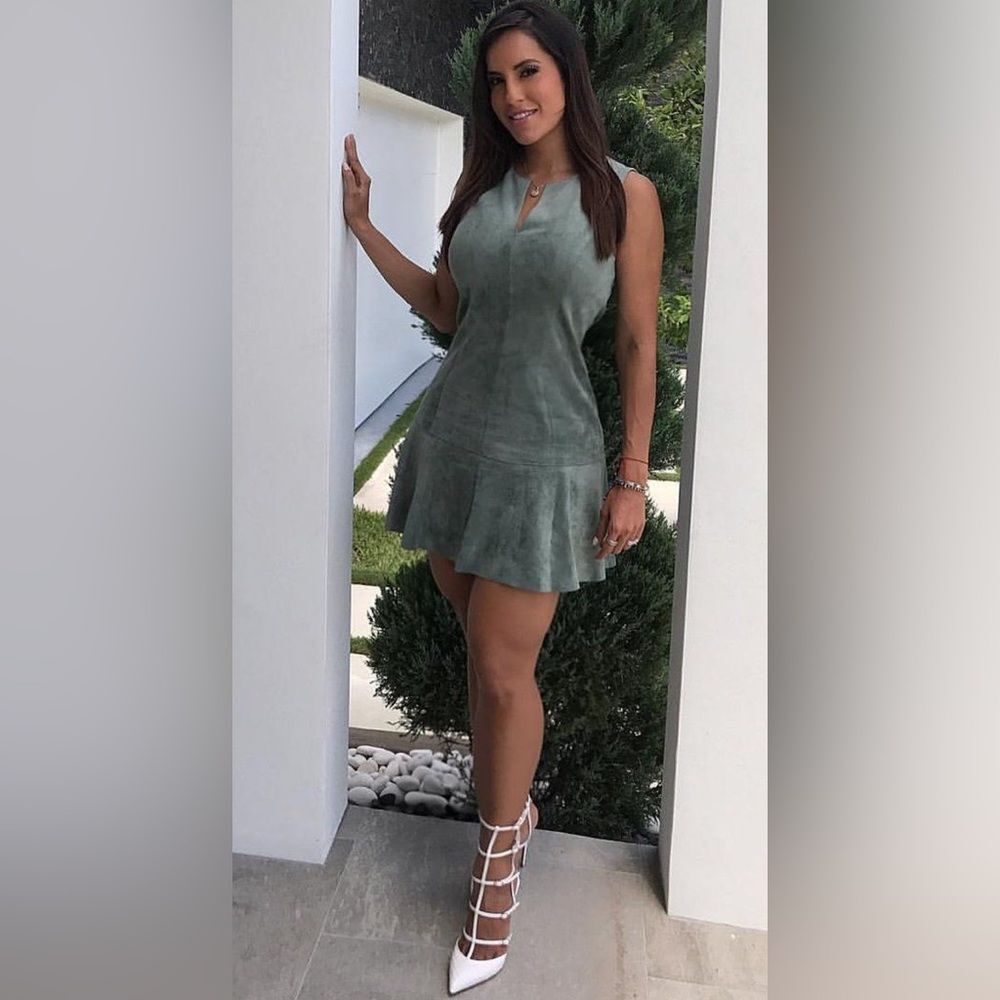 BCBGMaxazria Green Faux Suede Sleeveless Dress L